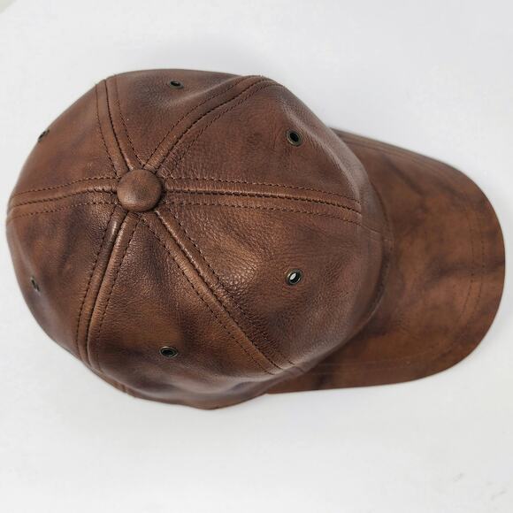 Wilsons Leather Mens Distressed Brown Leather Baseball Cap Cognac Fitted 23" - Picture 5 of 8